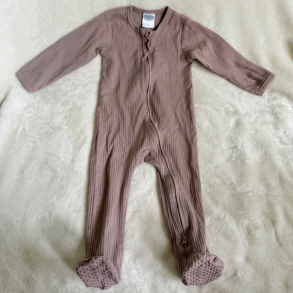 SOVA Baby Ribbed Footed Zip Up Romper Cocoa Mauve Organic Cotton 12-18 Months